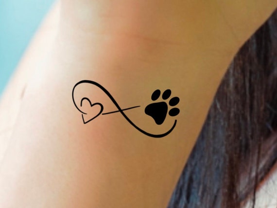 Paw Print Infinity Temporary Tattoo / Paw Print Heart Tattoo / Dog ...