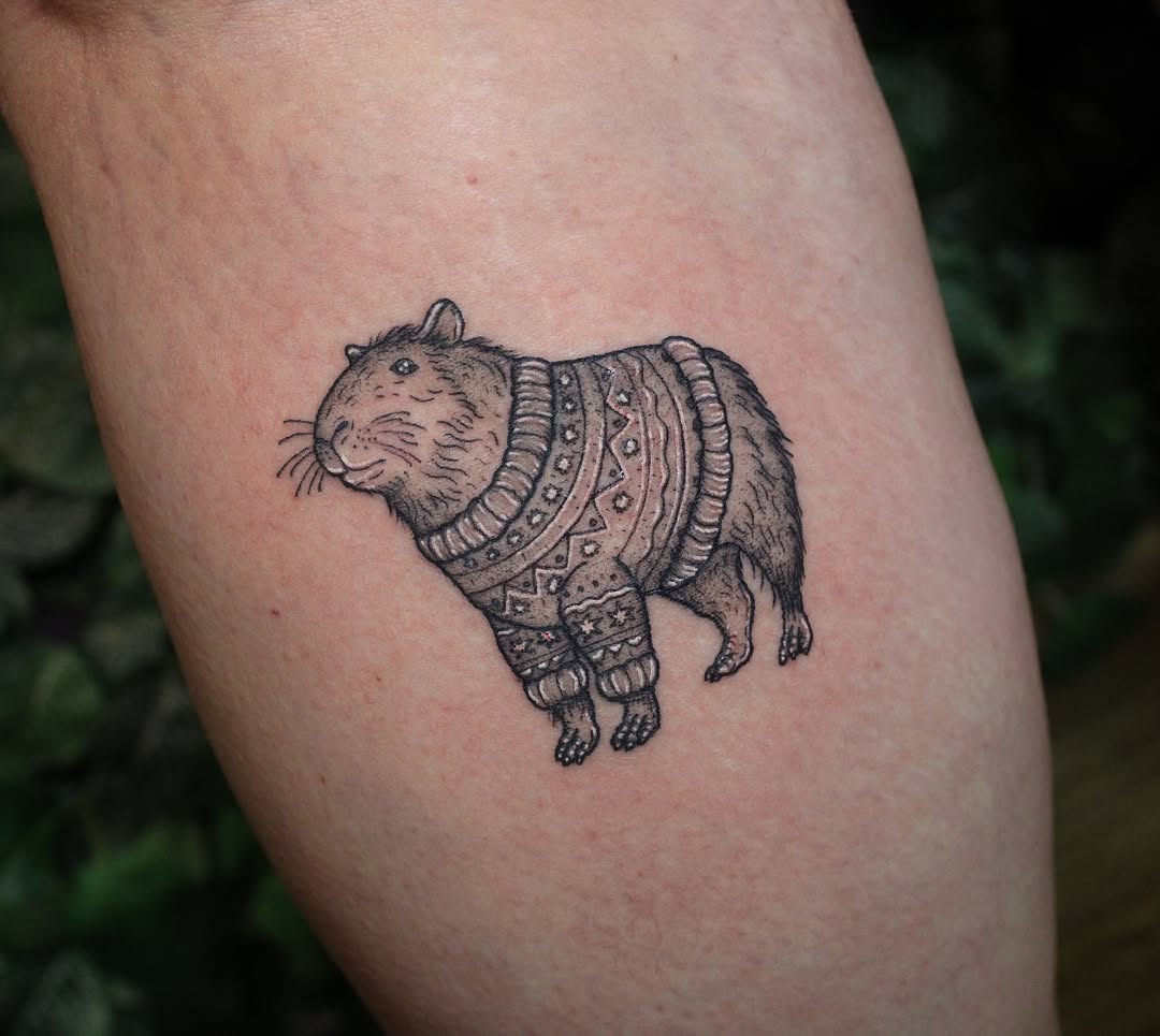 Charming capybara in a cozy sweater tattoo
