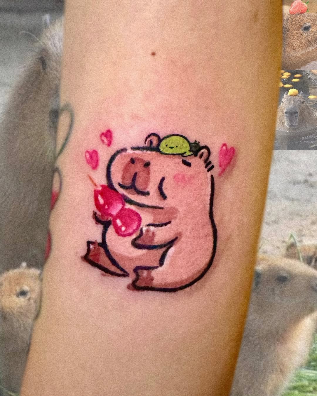 Adorable capybara tattoo exuding love and joy