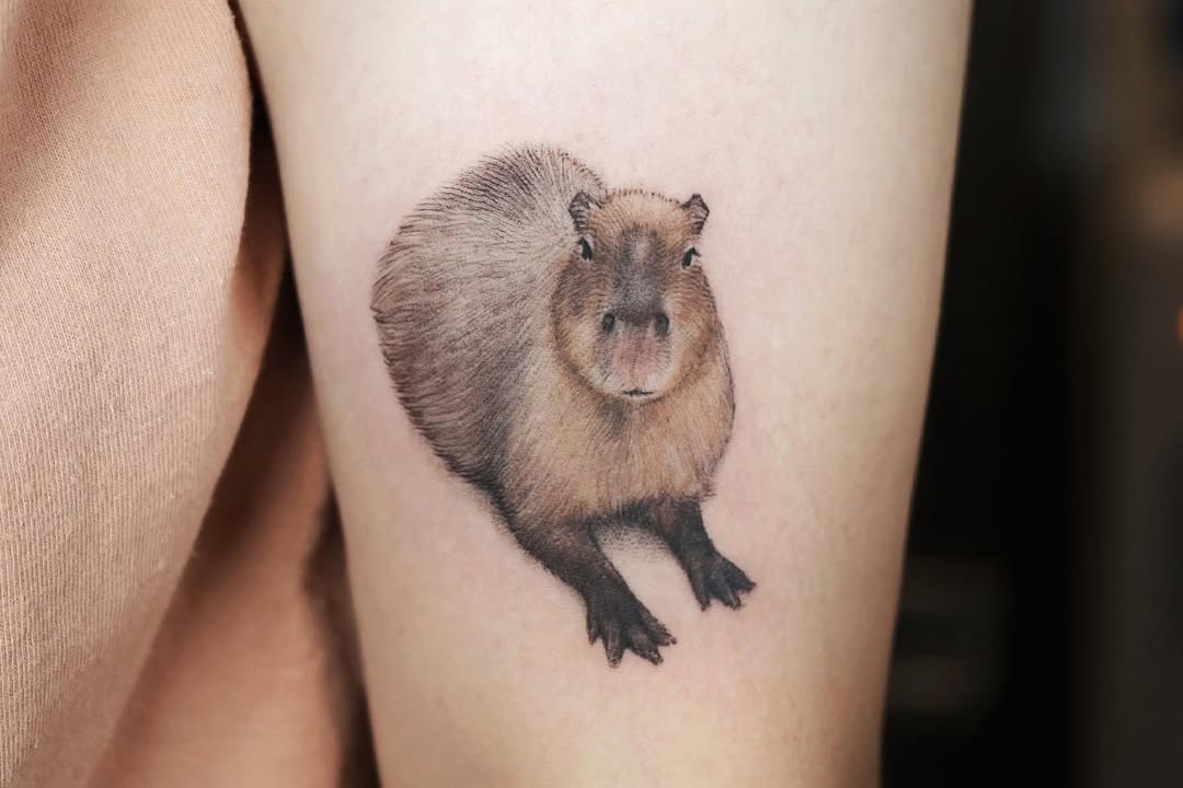Adorable and realistic capybara tattoo design