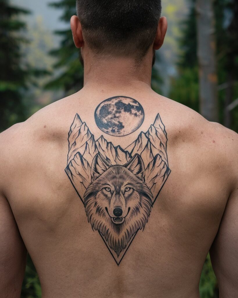 Upper Back Wolf Tattoo