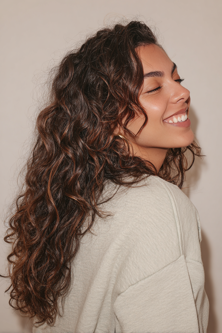 3. Waist-Length Shag with Mocha Melt (Long Haircuts For Curly Hair) - Long Haircuts For Curly Hair