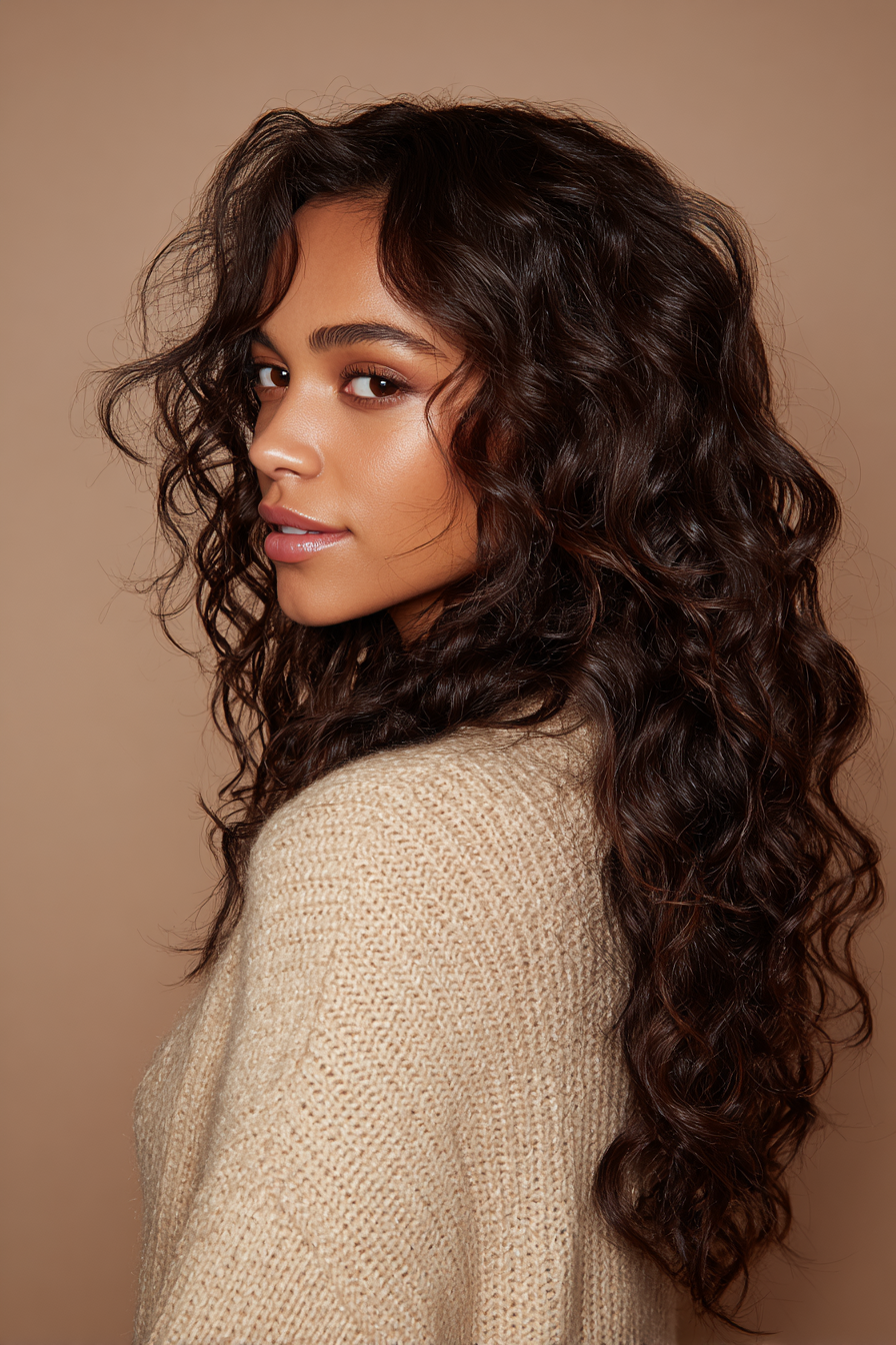 8. Mermaid-Length Curls in Rich Espresso (Long Haircuts For Curly Hair) - Long Haircuts For Curly Hair
