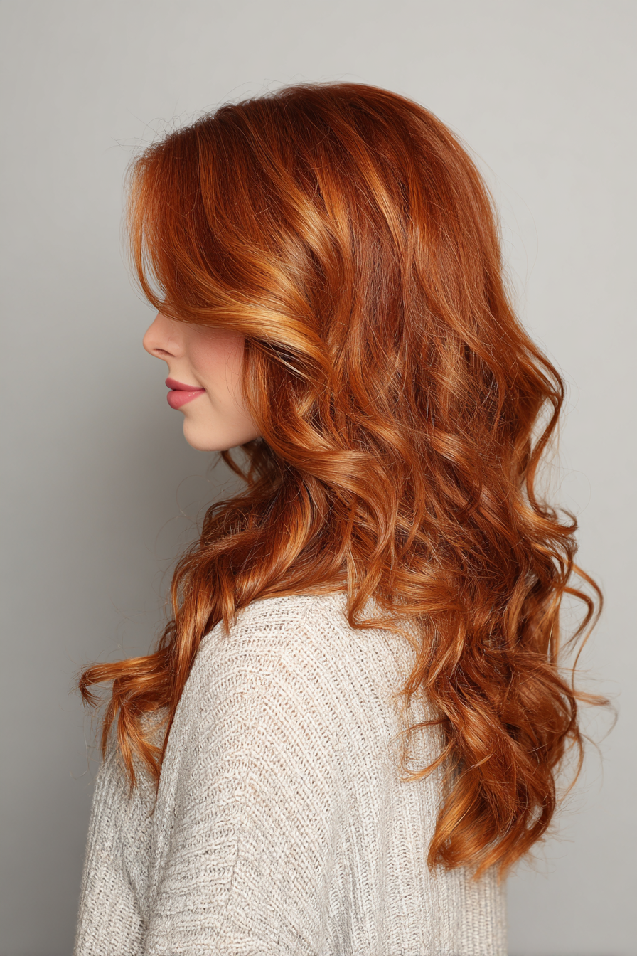 26. Elongated Curls with Soft Copper Fade (Long Haircuts For Curly Hair) - Long Haircuts For Curly Hair