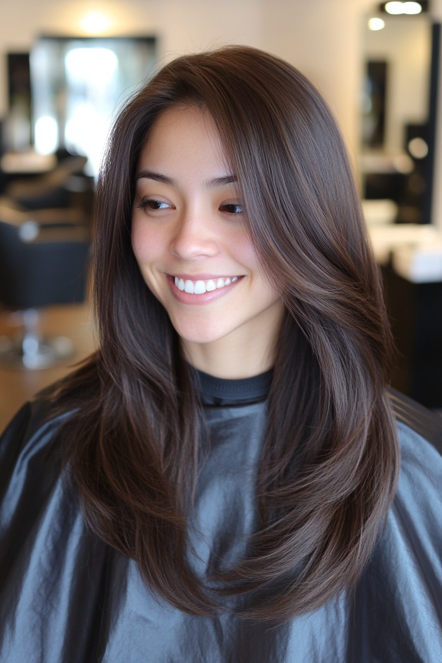 8. Layered Dark Brown Cut with Tapered Ends (Straight Hair Haircuts) - Straight Hair Haircuts