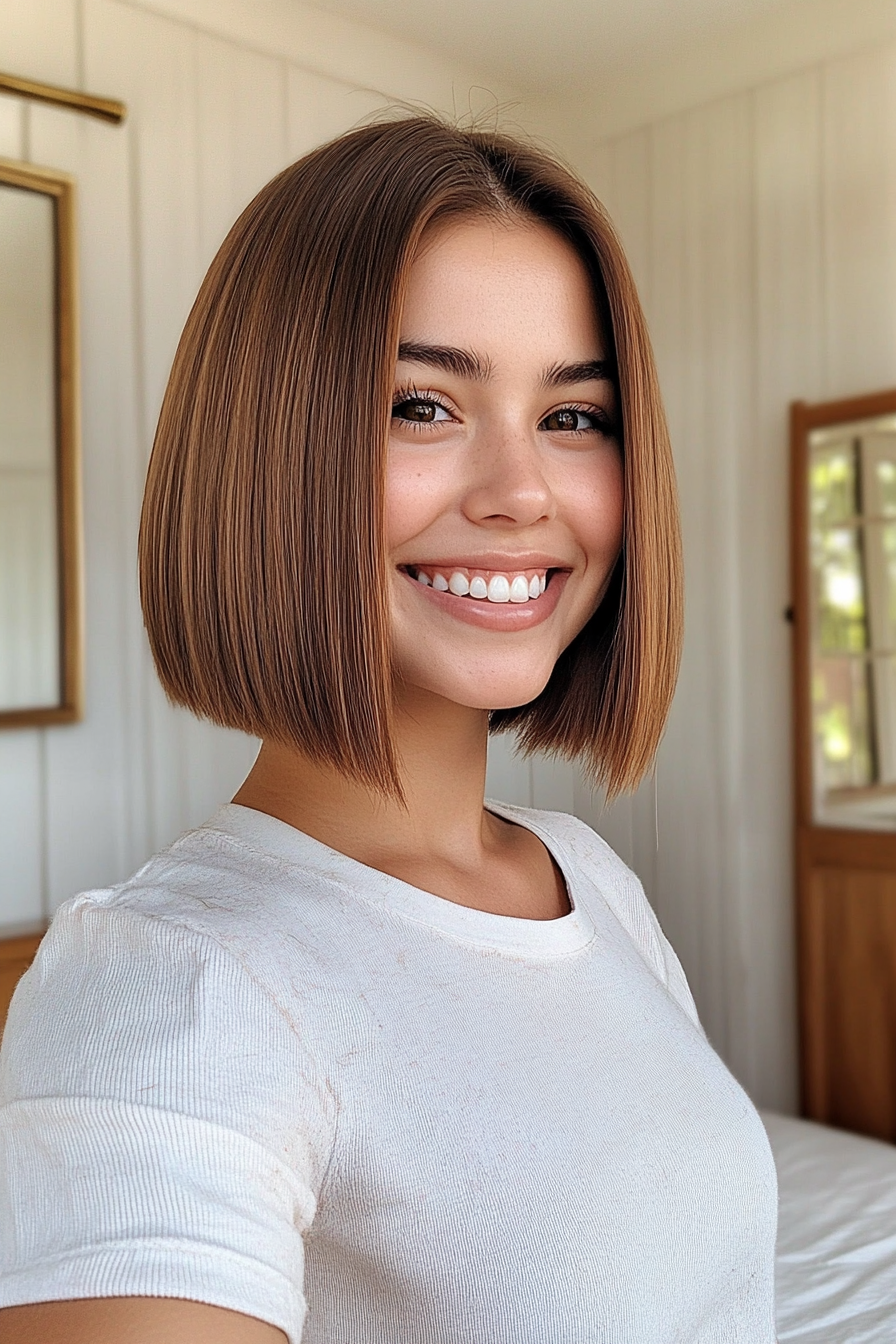 18. Chin-Length Chestnut Bob with Light Taper (Straight Hair Haircuts) - Straight Hair Haircuts