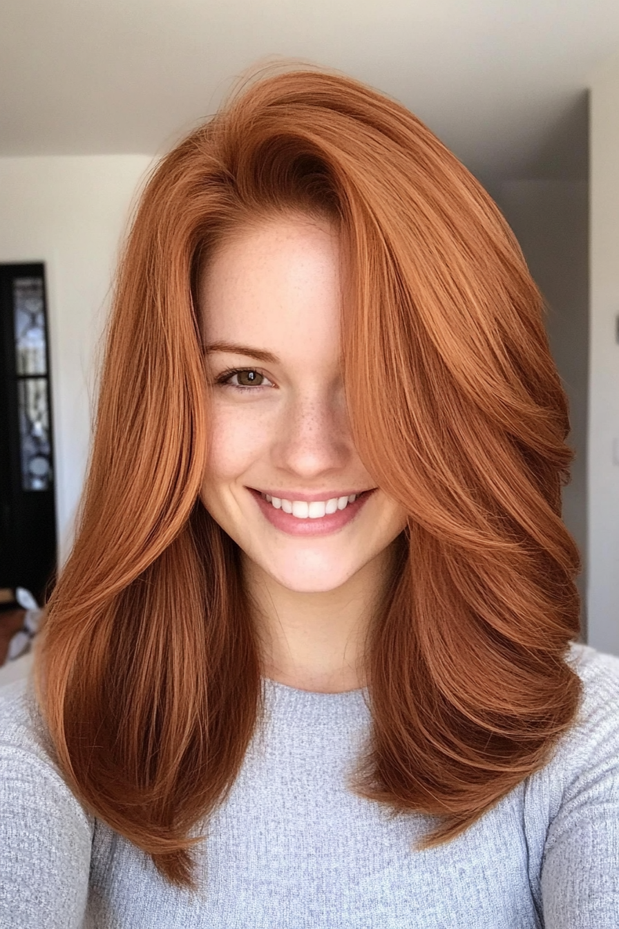 19. Layered Medium Auburn Cut with Swooping Layers (Straight Hair Haircuts) - Straight Hair Haircuts