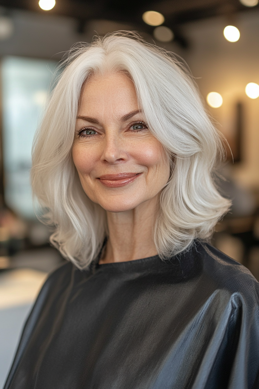 20. Shoulder-Length Cut with Ivory Layers (Hairstyles For Women Over 60 With White Hair) - Hairstyles For Women Over 60 With White Hair