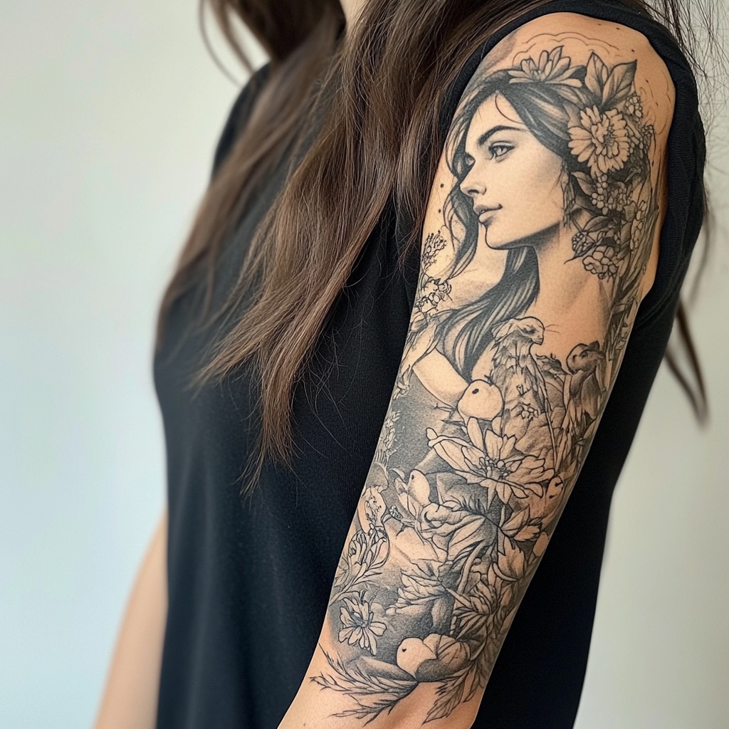 Botanical Fairy Sleeve Tattoo