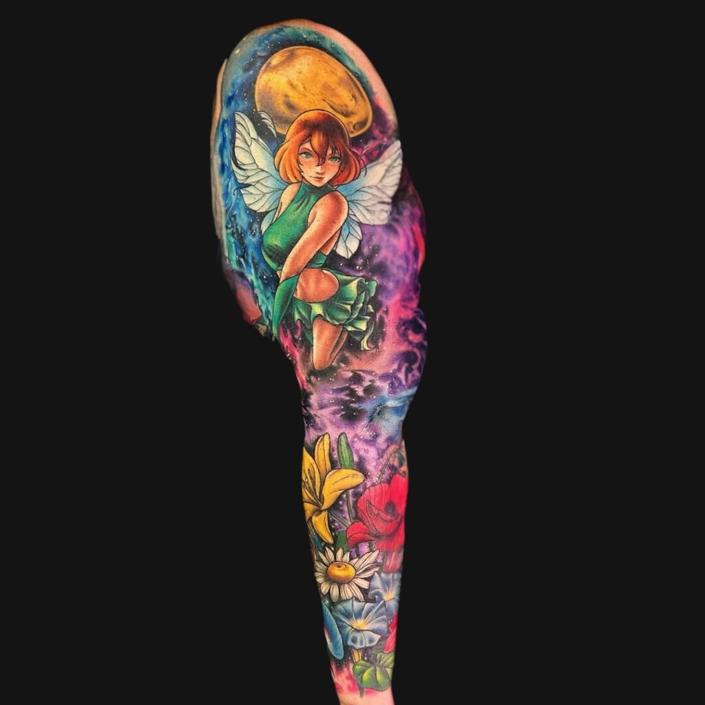 Colorful Fairy Sleeve Tattoo