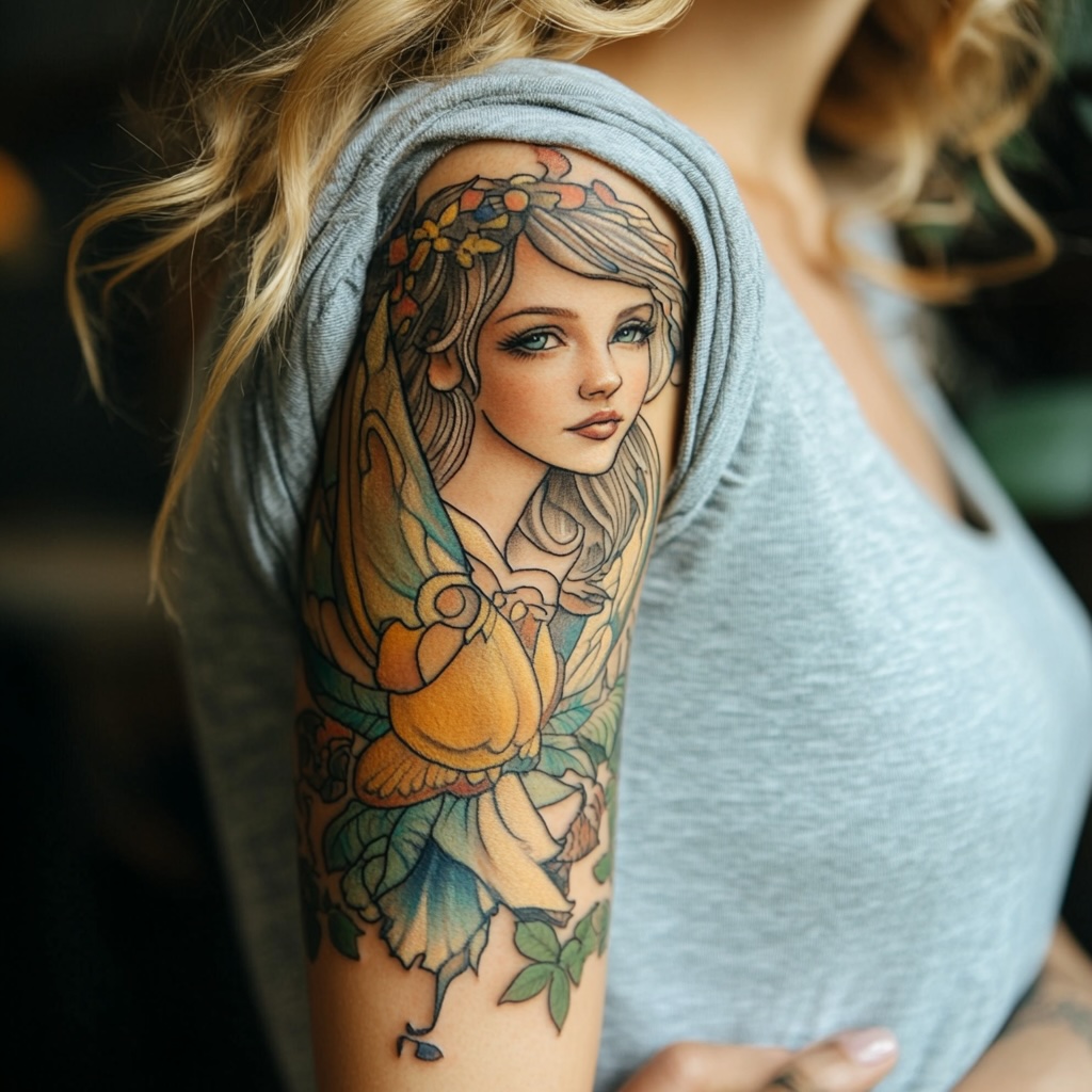 Lovely Fairy Sleeve Tattoo