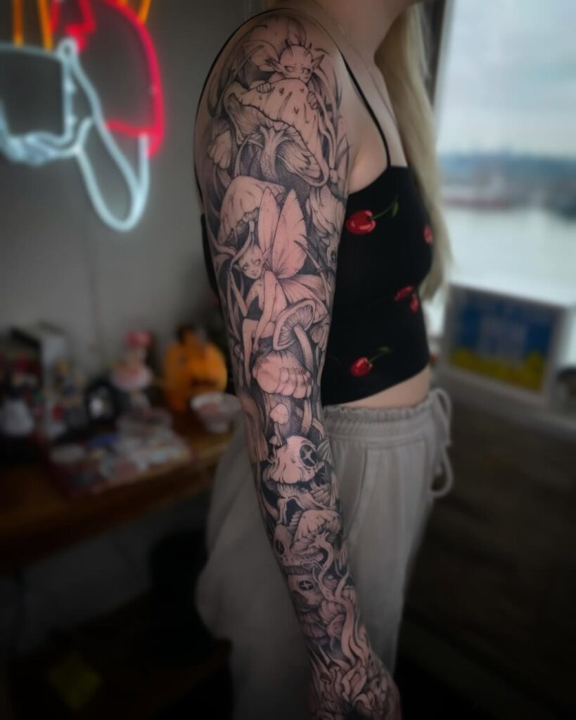 Mushroom Fairy Sleeve Tattoo