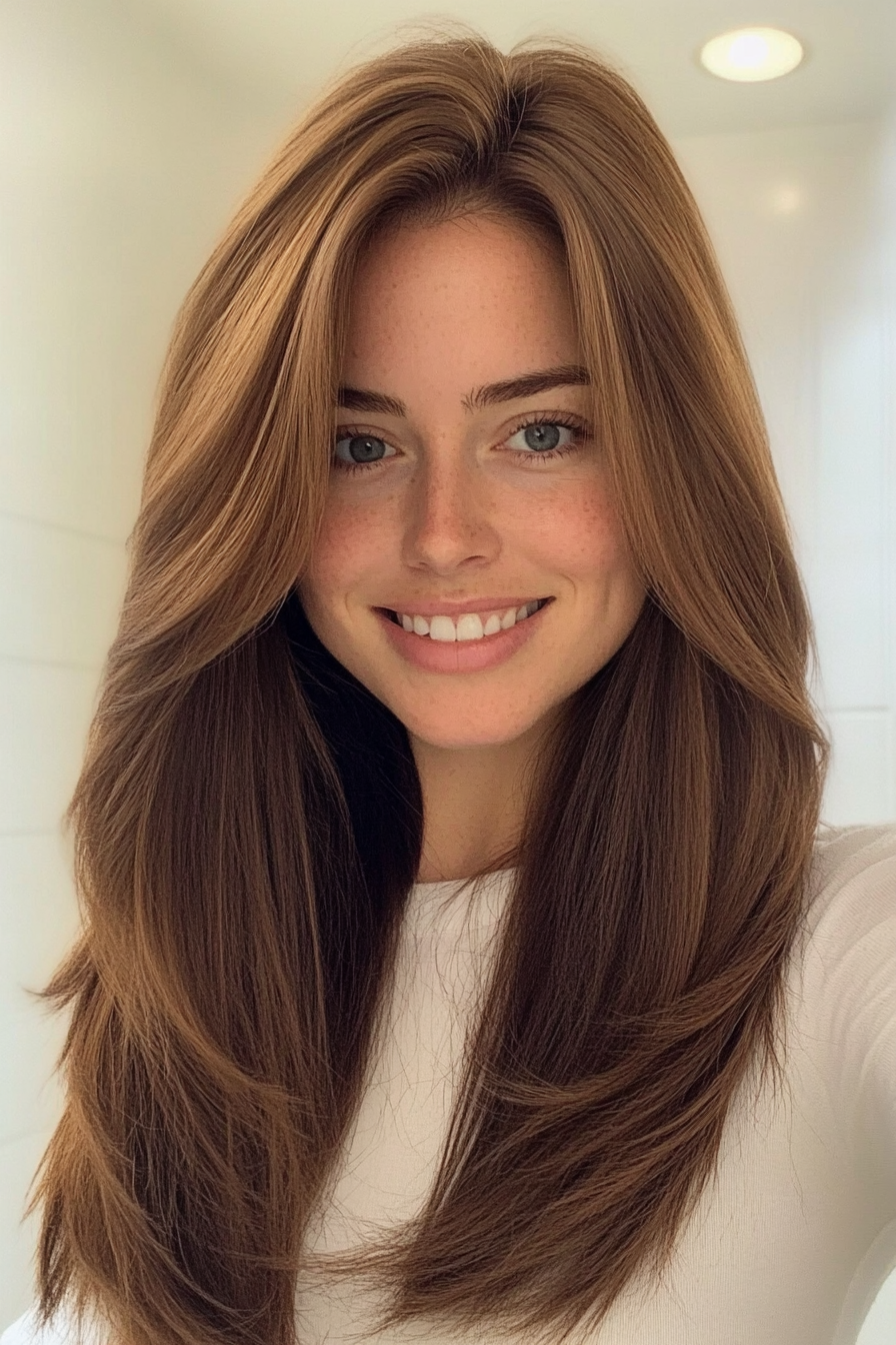 1. Long Chestnut Layers with Face-Framing Angles (Straight Hair Haircuts) - Straight Hair Haircuts
