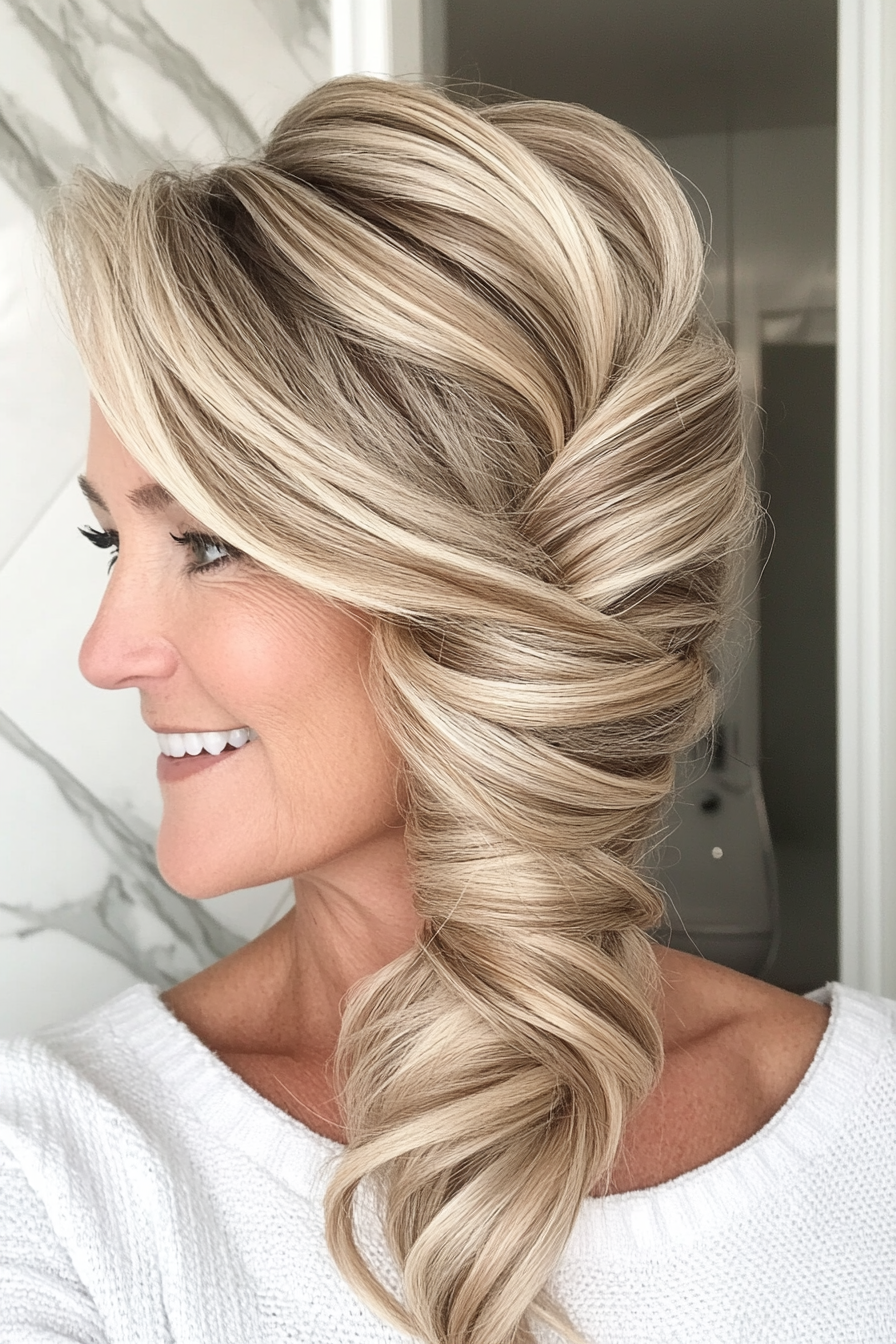 3. Textured French Twist with Sandy Blonde Tones (Pulled Back Hairstyles For Women Over 40) - Pulled Back Hairstyles For Women Over 40