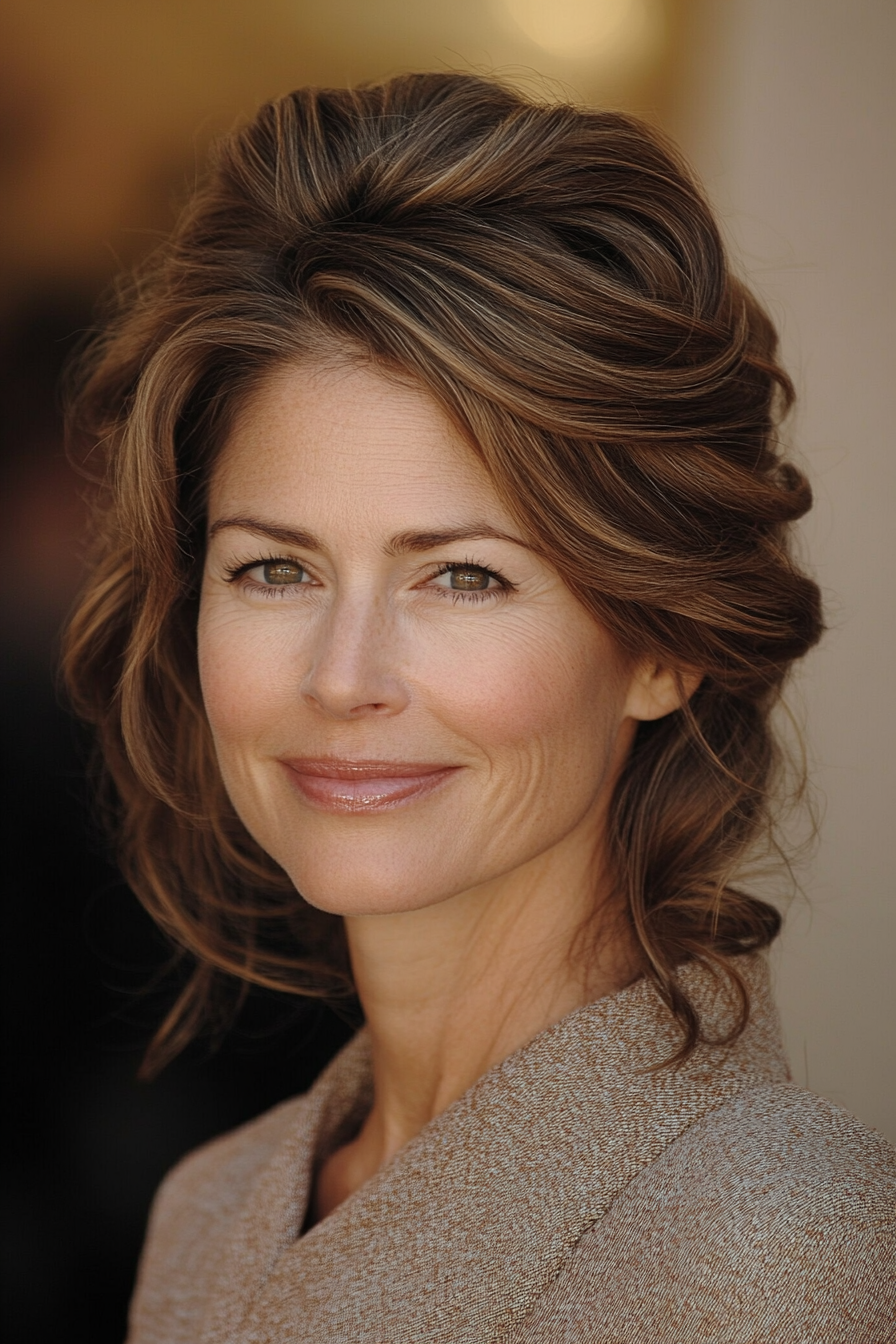 22. Rolled Back Layers with Sandy Brown Dimension (Pulled Back Hairstyles For Women Over 40) - Pulled Back Hairstyles For Women Over 40