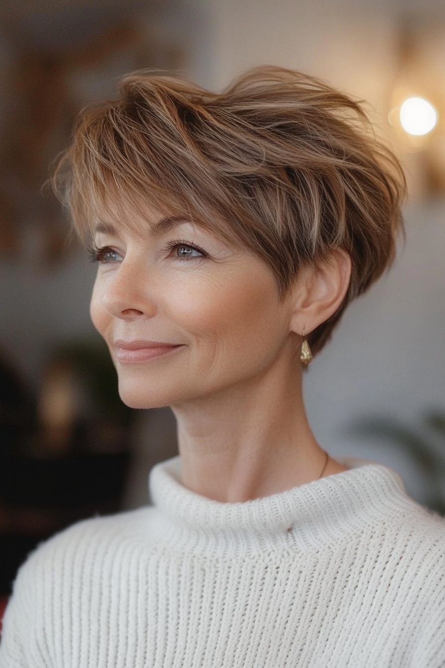 4. Soft Caramel Pixie Crop (Pixie Haircuts For Women Over 60 With Thin Hair) - Pixie Haircuts For Women Over 60 With Thin Hair