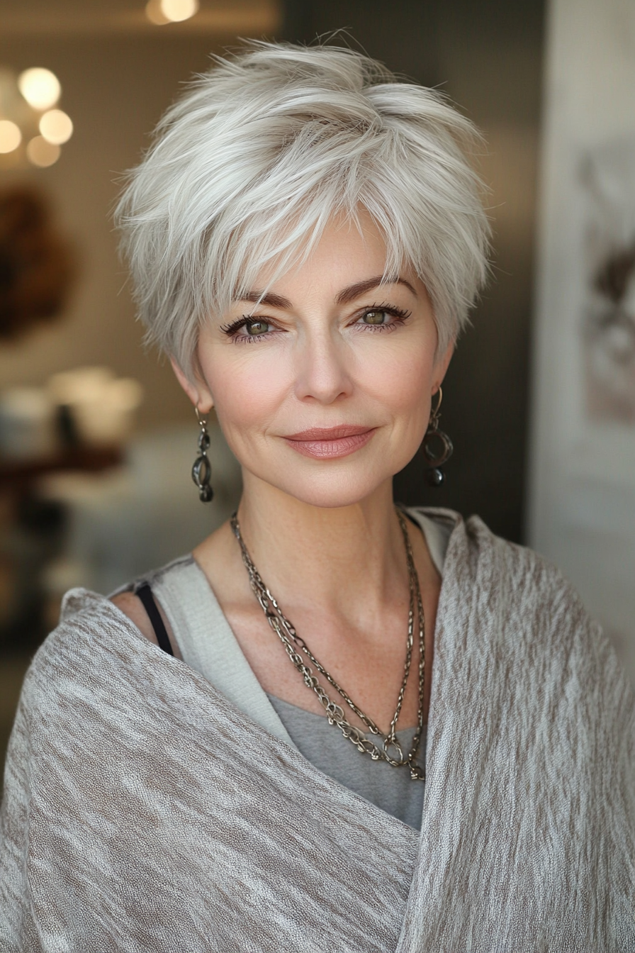 3. Icy White Textured Pixie (Pixie Haircuts For Women Over 60 With Thin Hair) - Pixie Haircuts For Women Over 60 With Thin Hair