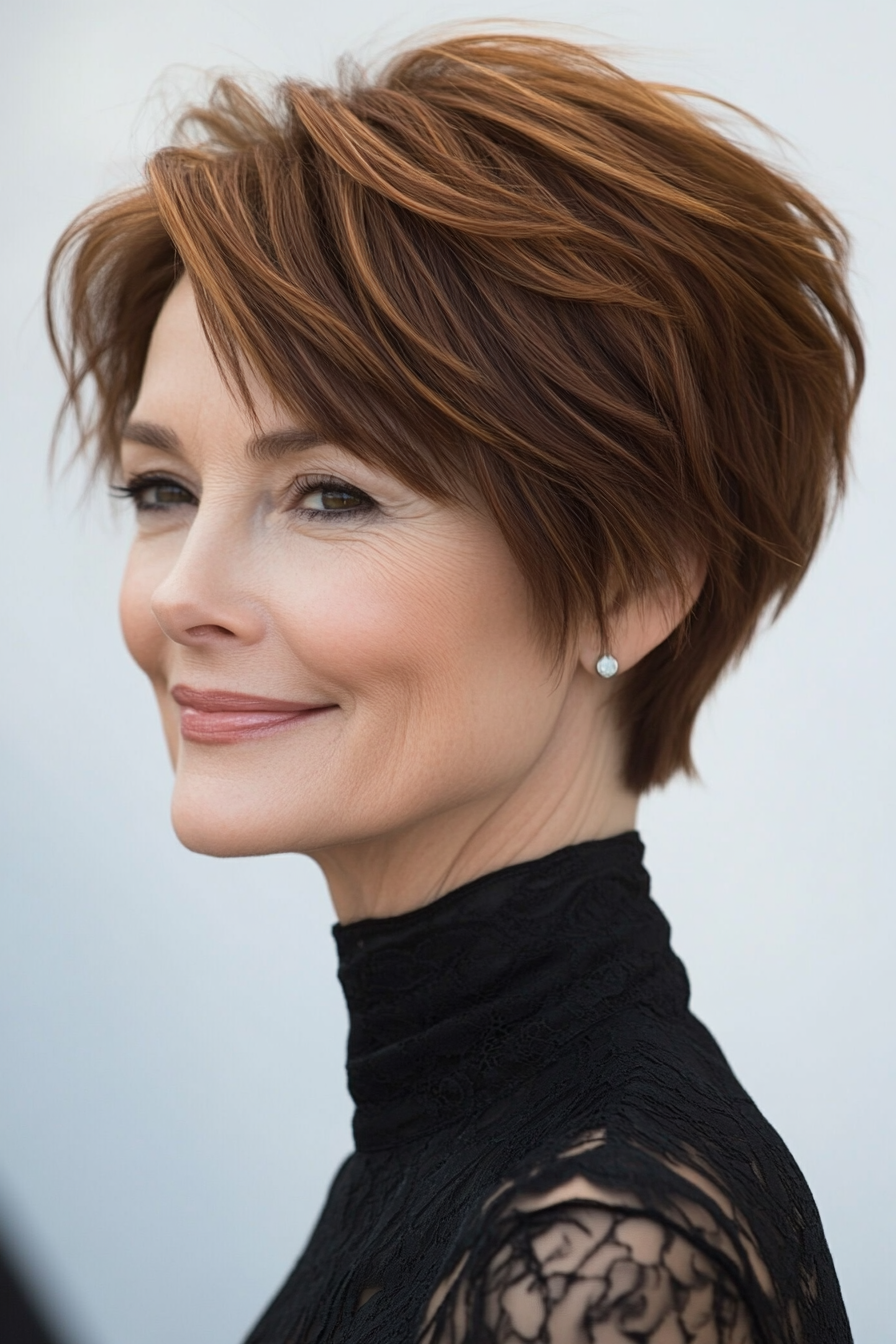 8. Chestnut Layered Pixie (Pixie Haircuts For Women Over 60 With Thin Hair) - Pixie Haircuts For Women Over 60 With Thin Hair