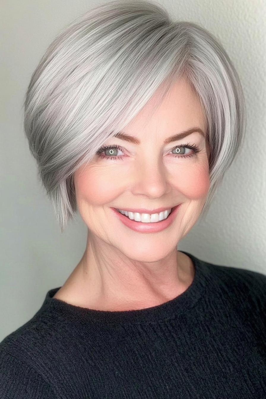 11. Pearly Gray Side-Part Pixie (Pixie Haircuts For Women Over 60 With Thin Hair) - Pixie Haircuts For Women Over 60 With Thin Hair
