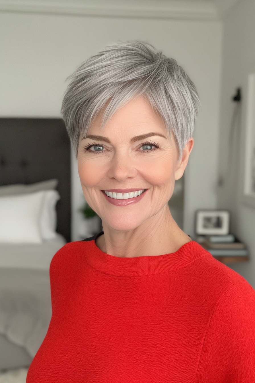16. Steel Gray Edgy Pixie (Pixie Haircuts For Women Over 60 With Thin Hair) - Pixie Haircuts For Women Over 60 With Thin Hair