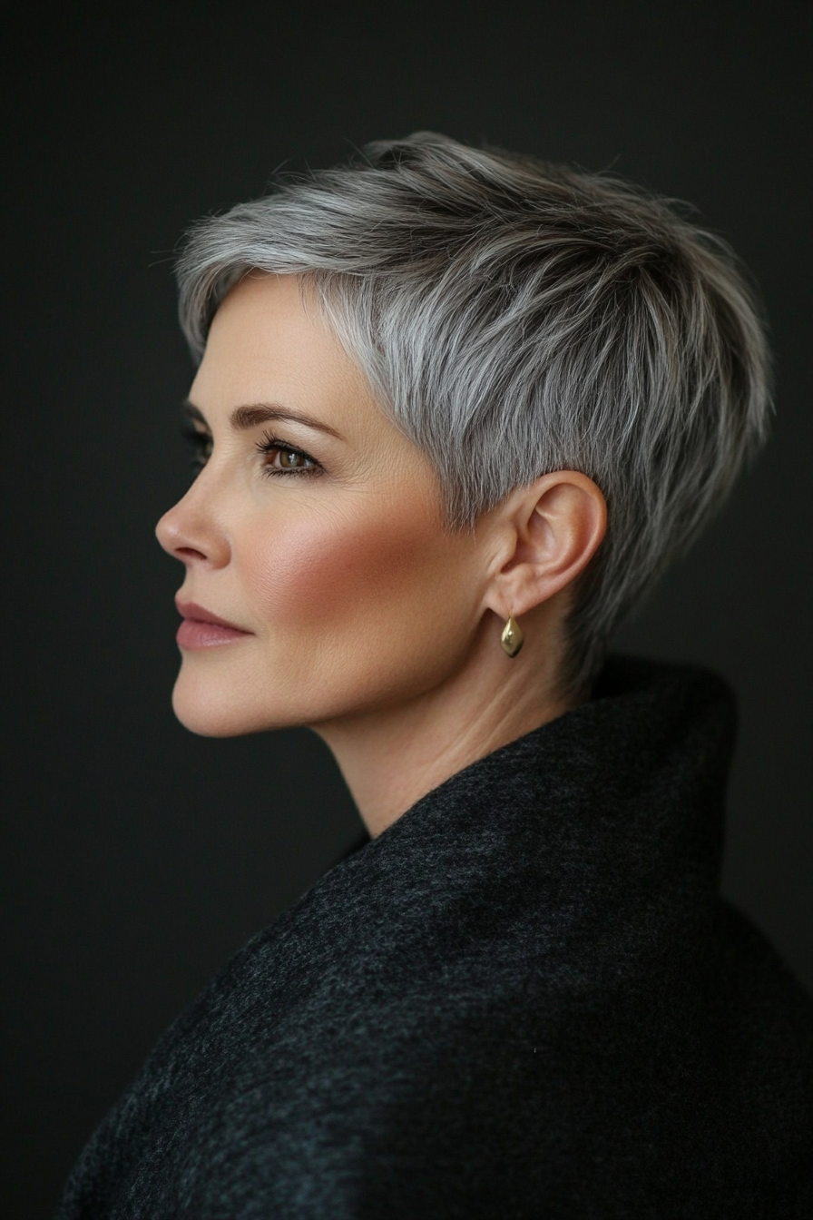 20. Charcoal Gray Modern Pixie (Pixie Haircuts For Women Over 60 With Thin Hair) - Pixie Haircuts For Women Over 60 With Thin Hair