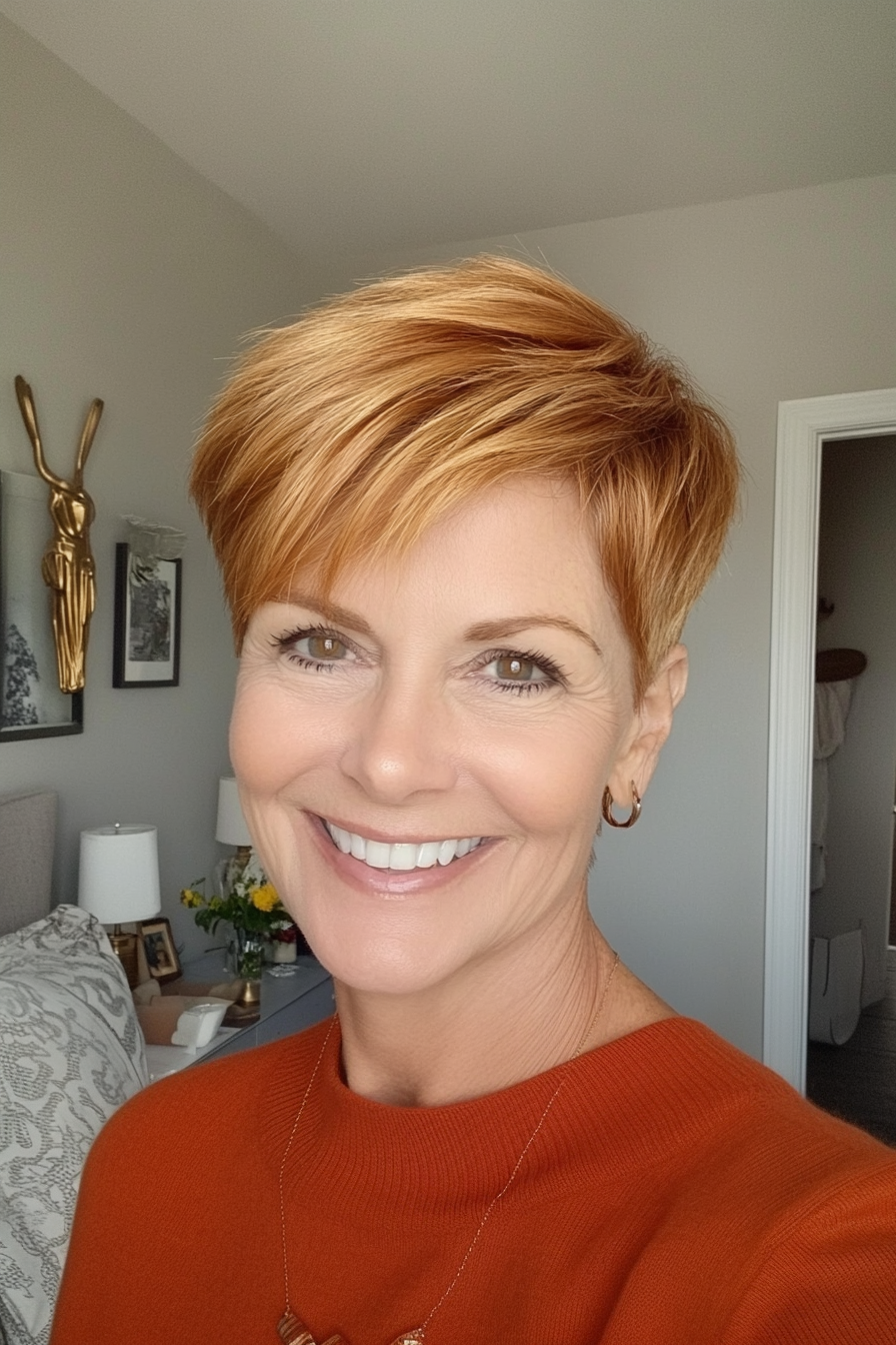 22. Golden Honey Short Pixie (Pixie Haircuts For Women Over 60 With Thin Hair) - Pixie Haircuts For Women Over 60 With Thin Hair