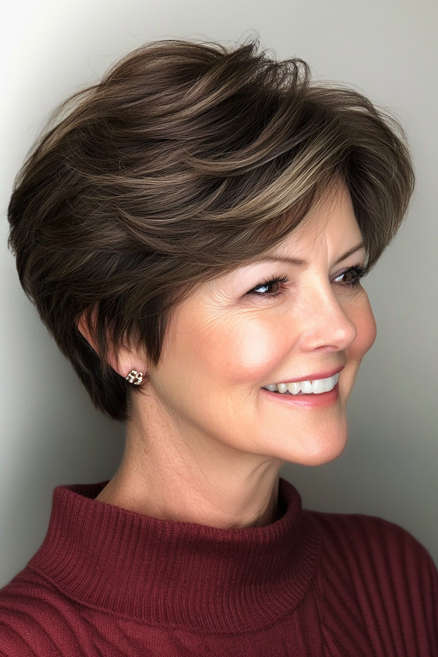 24. Cool Brunette Layered Pixie (Pixie Haircuts For Women Over 60 With Thin Hair) - Pixie Haircuts For Women Over 60 With Thin Hair