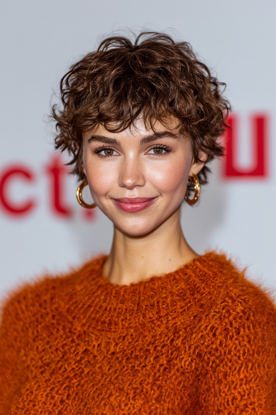 27. Shaggy Curly Pixie in Chestnut Brown (Short Shaggy Haircuts For Curly Hair) - Short Shaggy Haircuts For Curly Hair