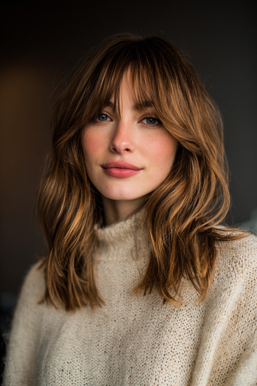 13. Curtain Bangs with Soft Hazelnut Brown (Old Money Hairstyles) - Old Money Hairstyles