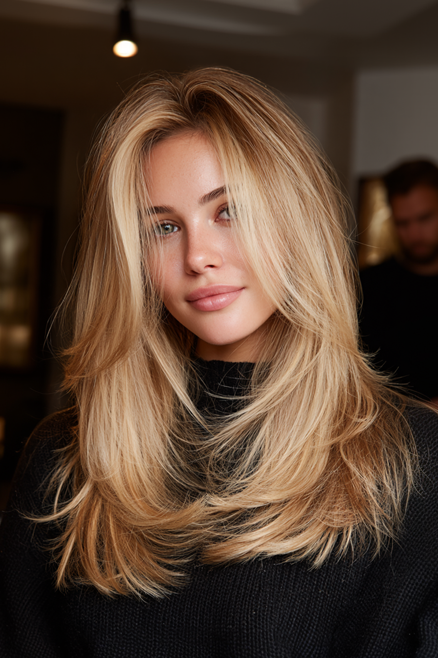 14. Curtain Layers with Sun-Kissed Blonde (Layered Hairstyles) - Layered Hairstyles