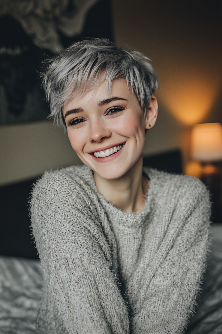 20. Layered Pixie with Silver Highlights (Layered Hairstyles) - Layered Hairstyles