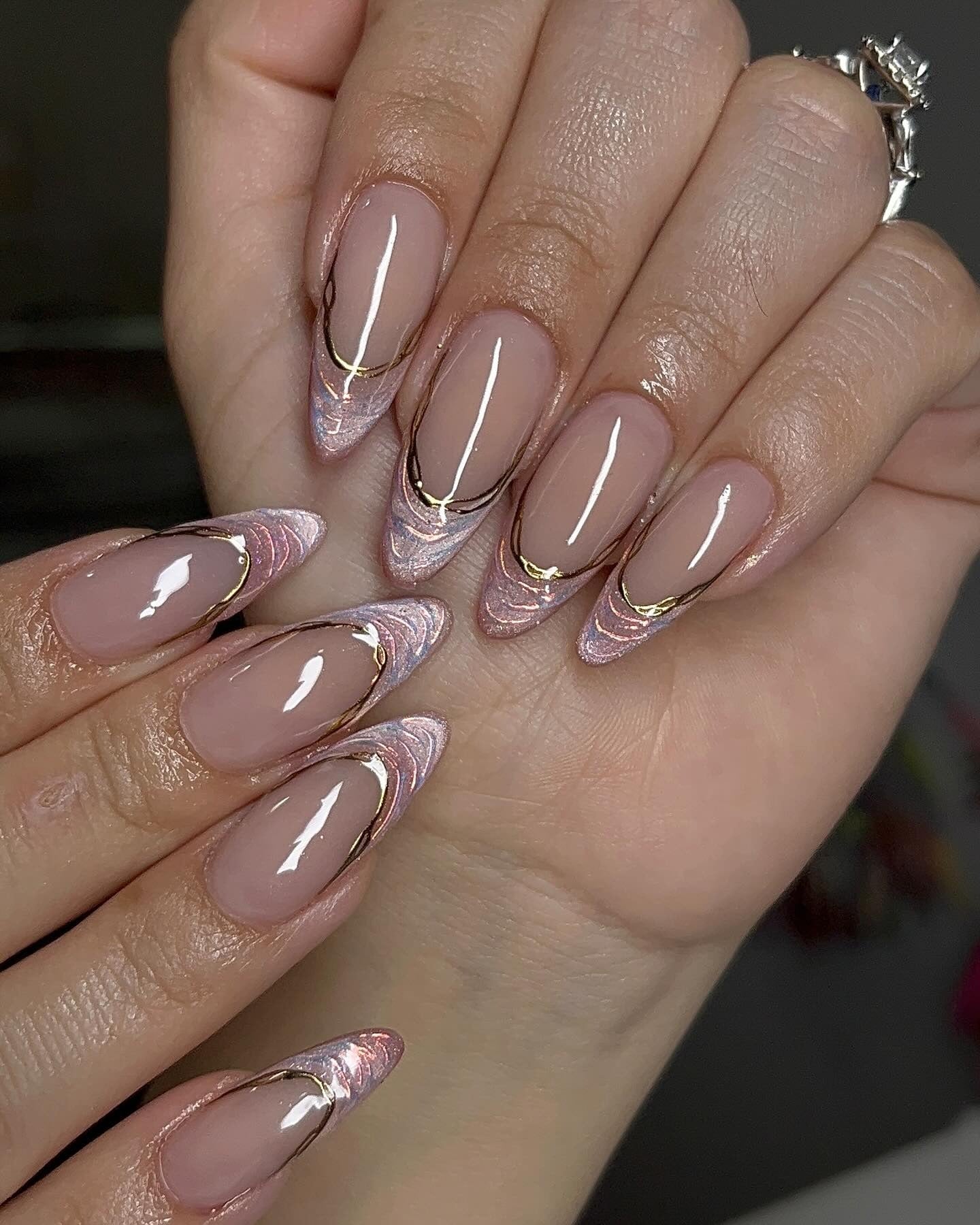 3. Rose Gold Marble Chrome Tips (Chrome Nail Ideas)