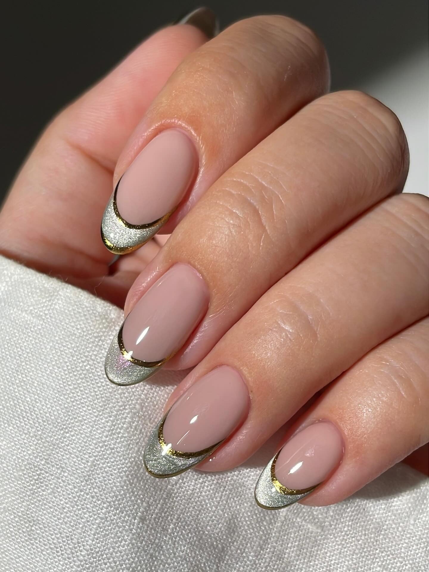 5. Silver-Gold Chrome French (Chrome Nail Ideas)