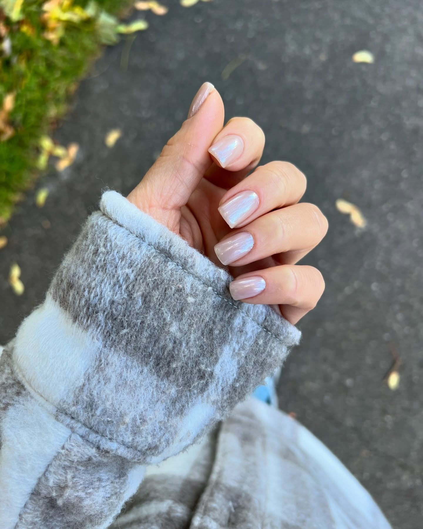 8. Soft Pearl Chrome Short Nails (Chrome Nail Ideas)