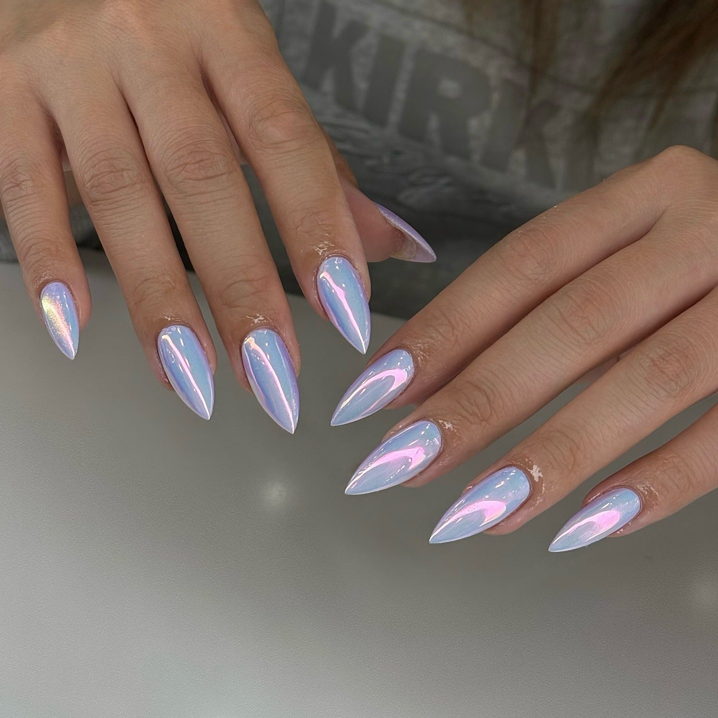 13. Lavender-Pink Iridescent Chrome (Chrome Nail Ideas)