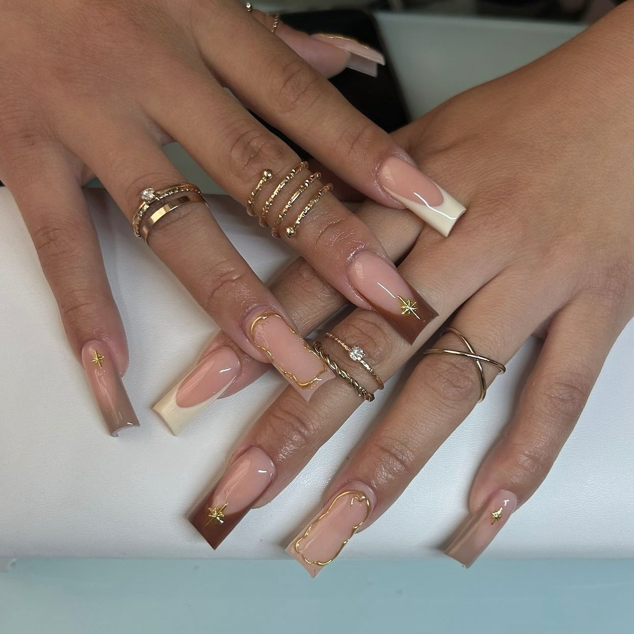 8. Neutral Glam French Mix (Thanksgiving Nail Ideas)