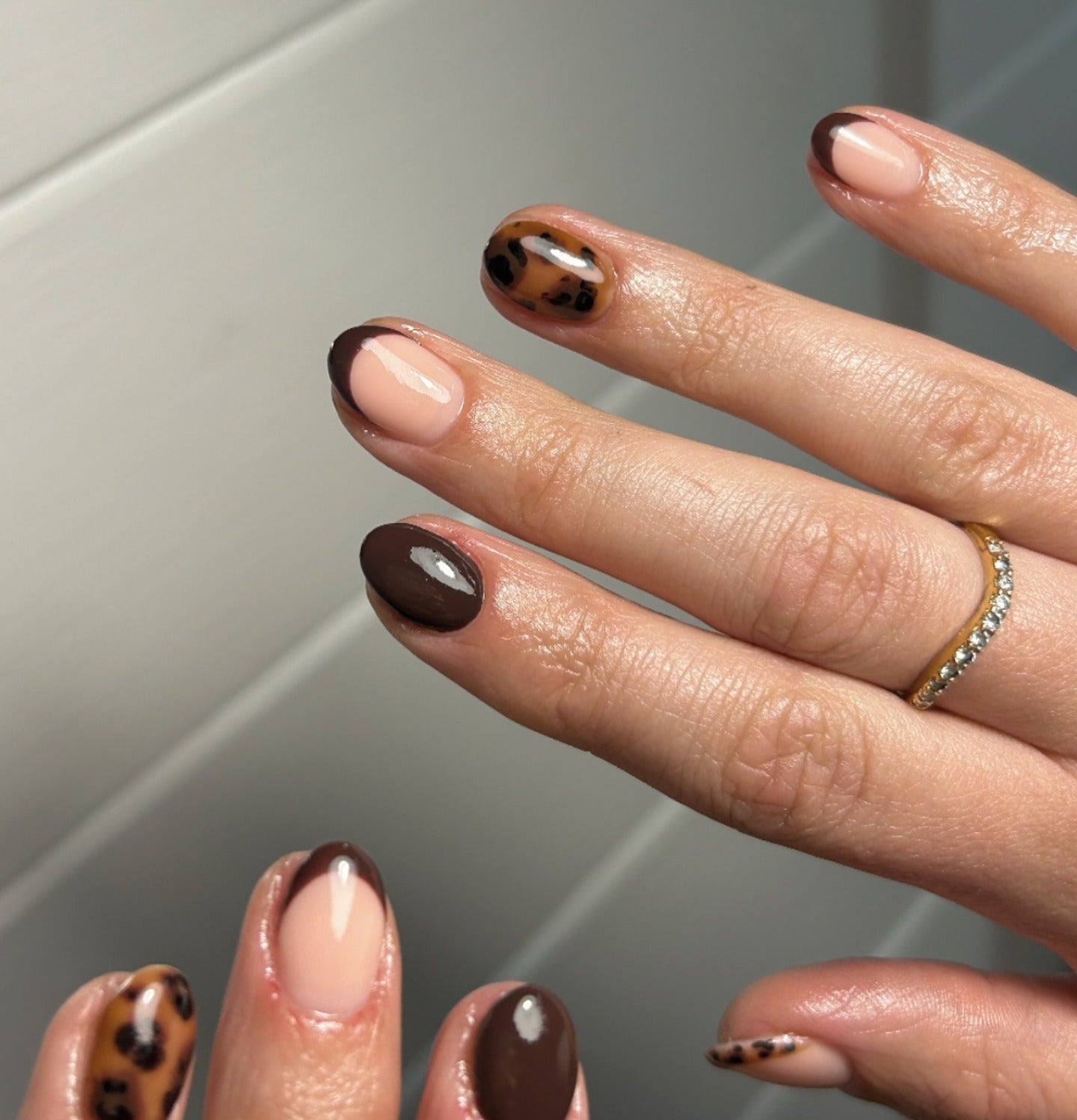 10. Chocolate French with Tortoiseshell Accents (Thanksgiving Nail Ideas)