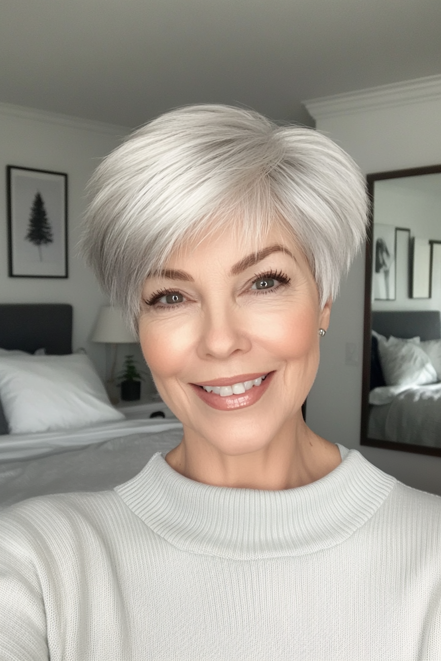 1. Feathered Silver Pixie (Pixie Haircuts For Women Over 60 With Thin Hair) - Pixie Haircuts For Women Over 60 With Thin Hair