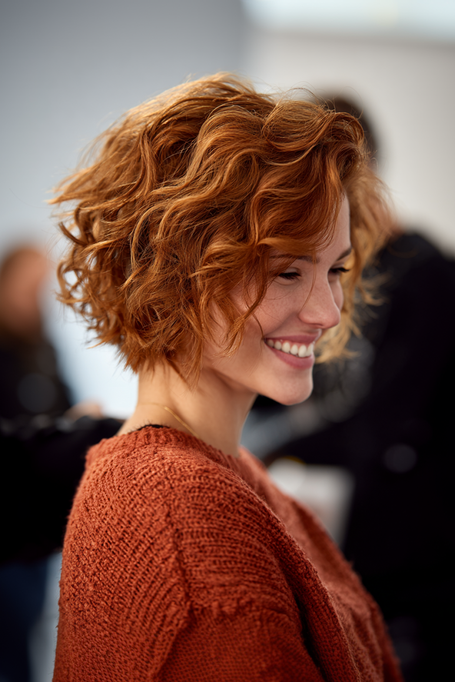 1. Copper-Toned Shag Bob (Short Shaggy Haircuts For Curly Hair) - Short Shaggy Haircuts For Curly Hair