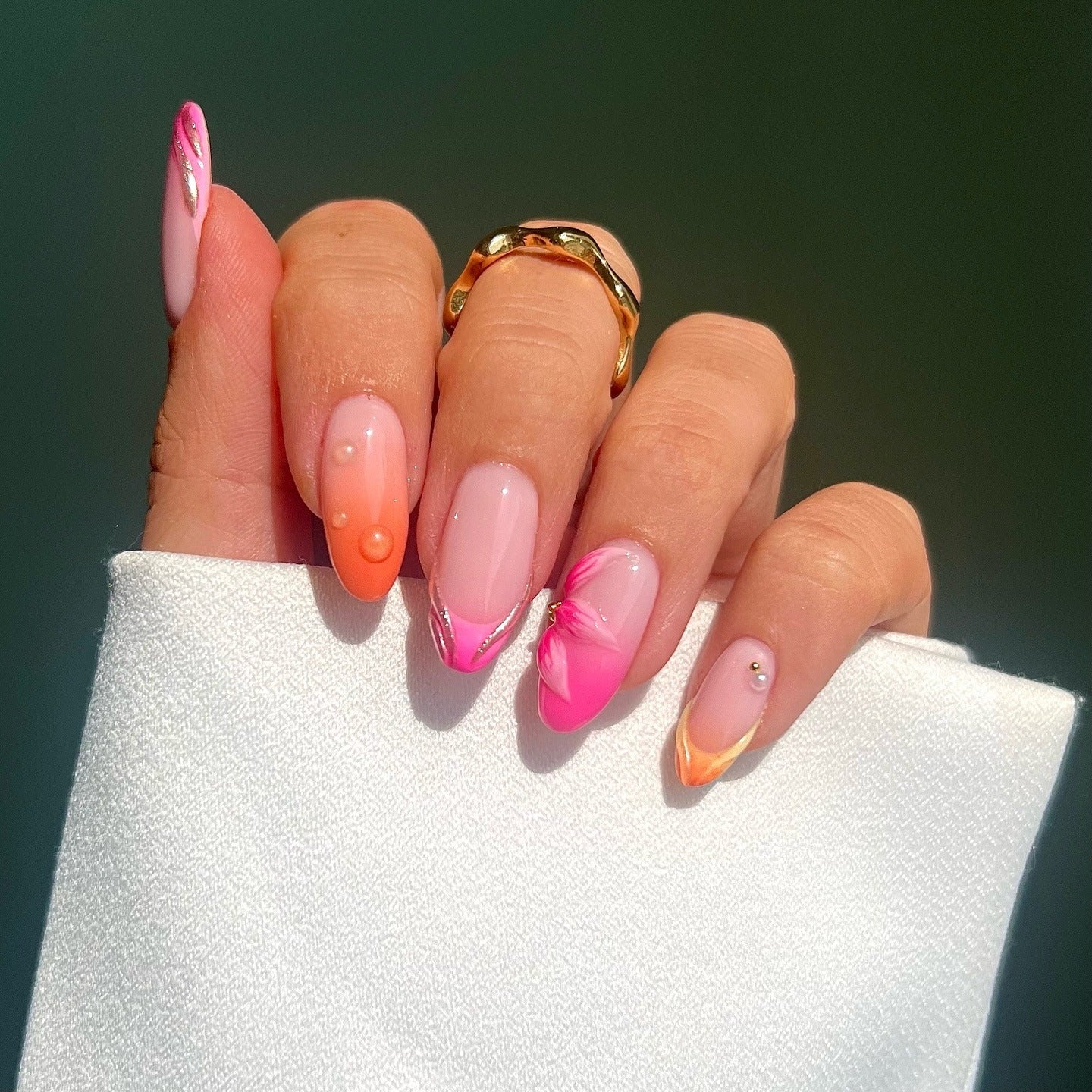 1. Tropical Holiday Gradient with Artistic Accents (Holiday Nail Ideas)