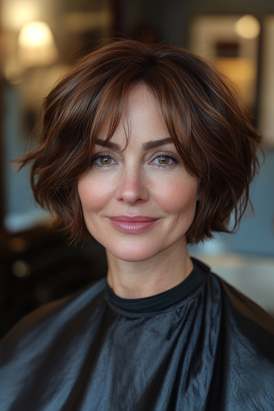 8. Classic Bob with Dark Auburn Tones (Fun Haircut Ideas For Women Over 40) - Fun Haircut Ideas For Women Over 40