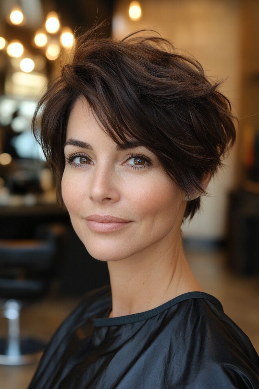 6. Tapered Cut with Deep Brown Contrast (Fun Haircut Ideas For Women Over 40) - Fun Haircut Ideas For Women Over 40