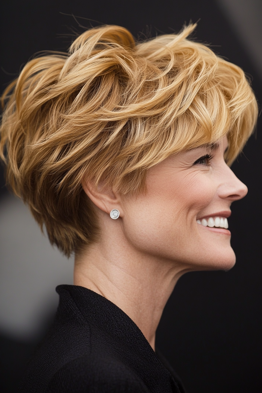 9. Textured Pixie with Golden Blonde Layers (Fun Haircut Ideas For Women Over 40) - Fun Haircut Ideas For Women Over 40