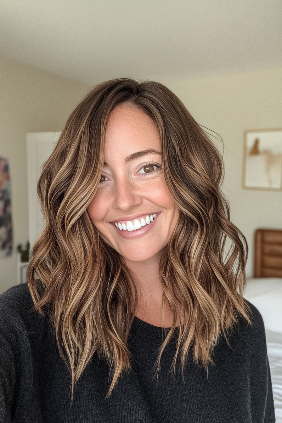 15. Mid-Length Waves in Rich Brown (Fun Haircut Ideas For Women Over 40) - Fun Haircut Ideas For Women Over 40