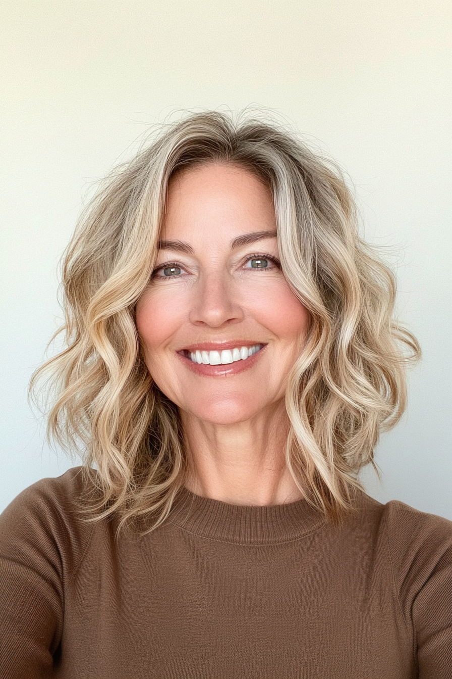 19. Wavy Lob with Sun-Kissed Blonde (Fun Haircut Ideas For Women Over 40) - Fun Haircut Ideas For Women Over 40