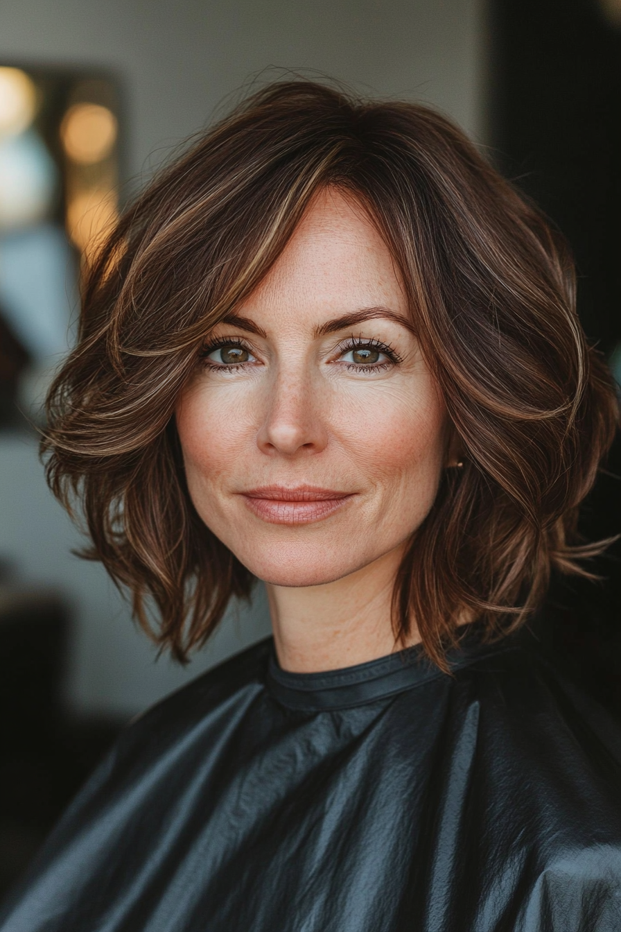 23. Voluminous Bob in Warm Brown Blend (Fun Haircut Ideas For Women Over 40) - Fun Haircut Ideas For Women Over 40