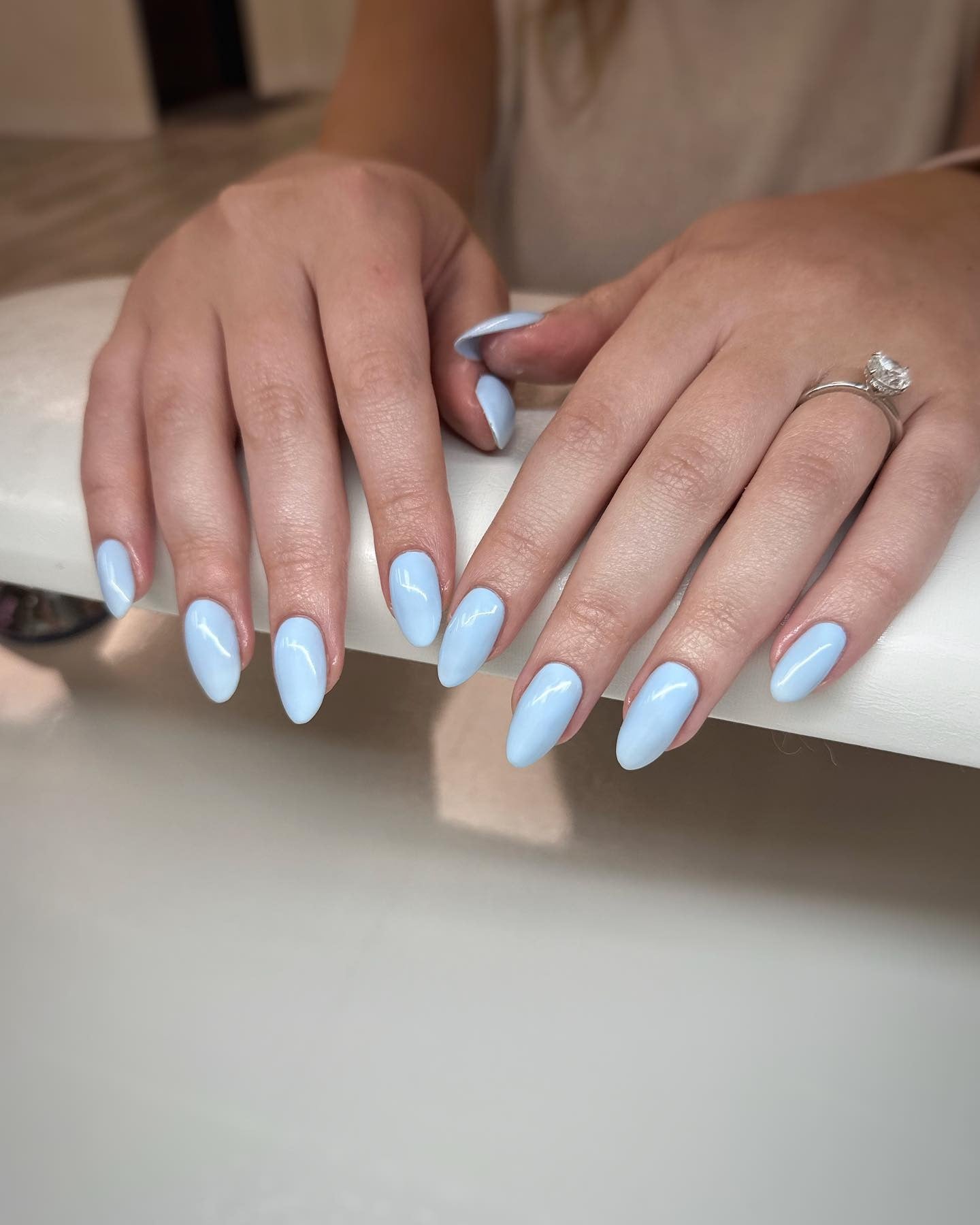 7. Classic Pastel Blue Almond Nails (Light Blue Nail Ideas)