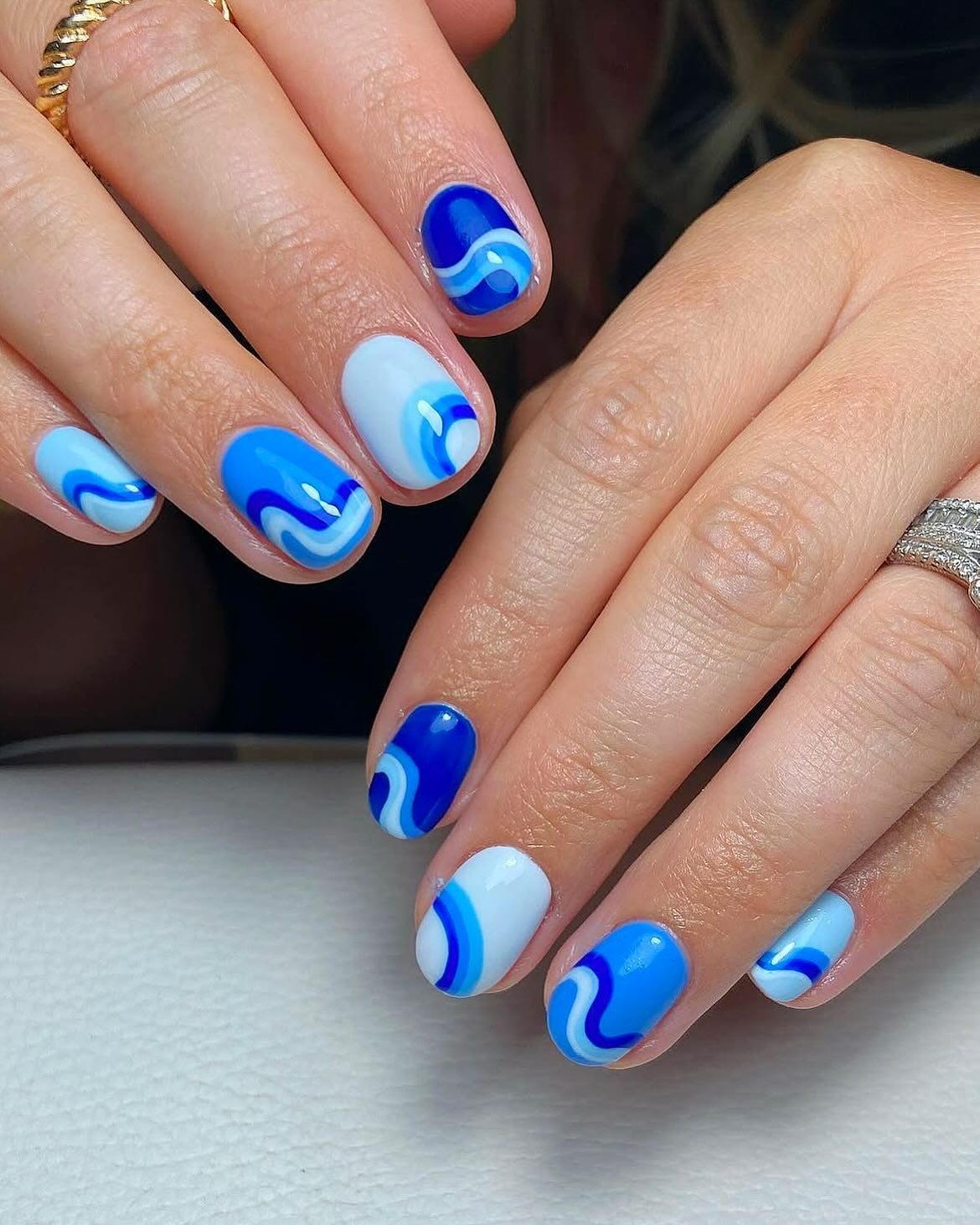 14. Retro Blue Waves Nail Design (Light Blue Nail Ideas)
