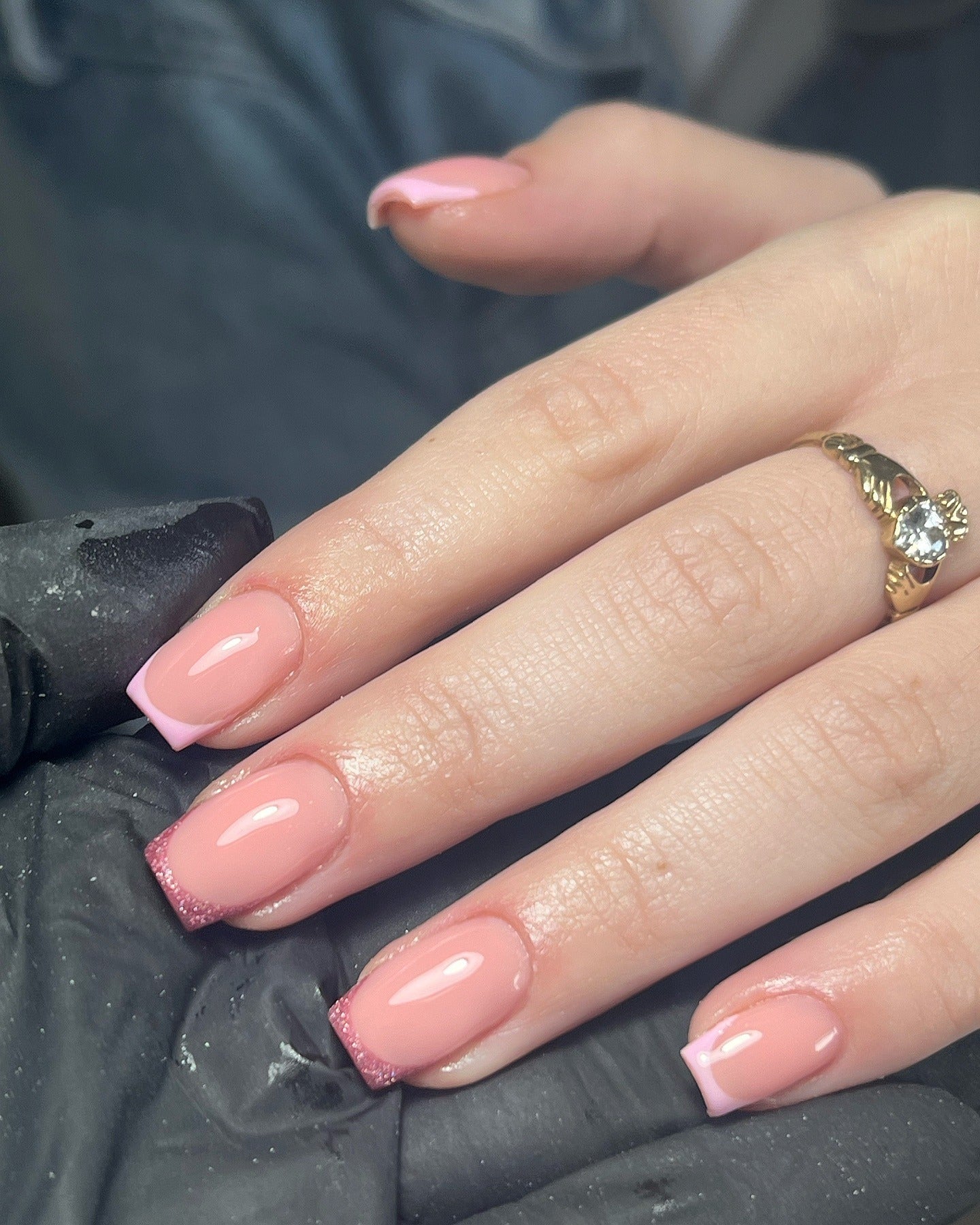 15. French Square Nails with Pink Glitter Tips (Light Pink Nail Ideas)