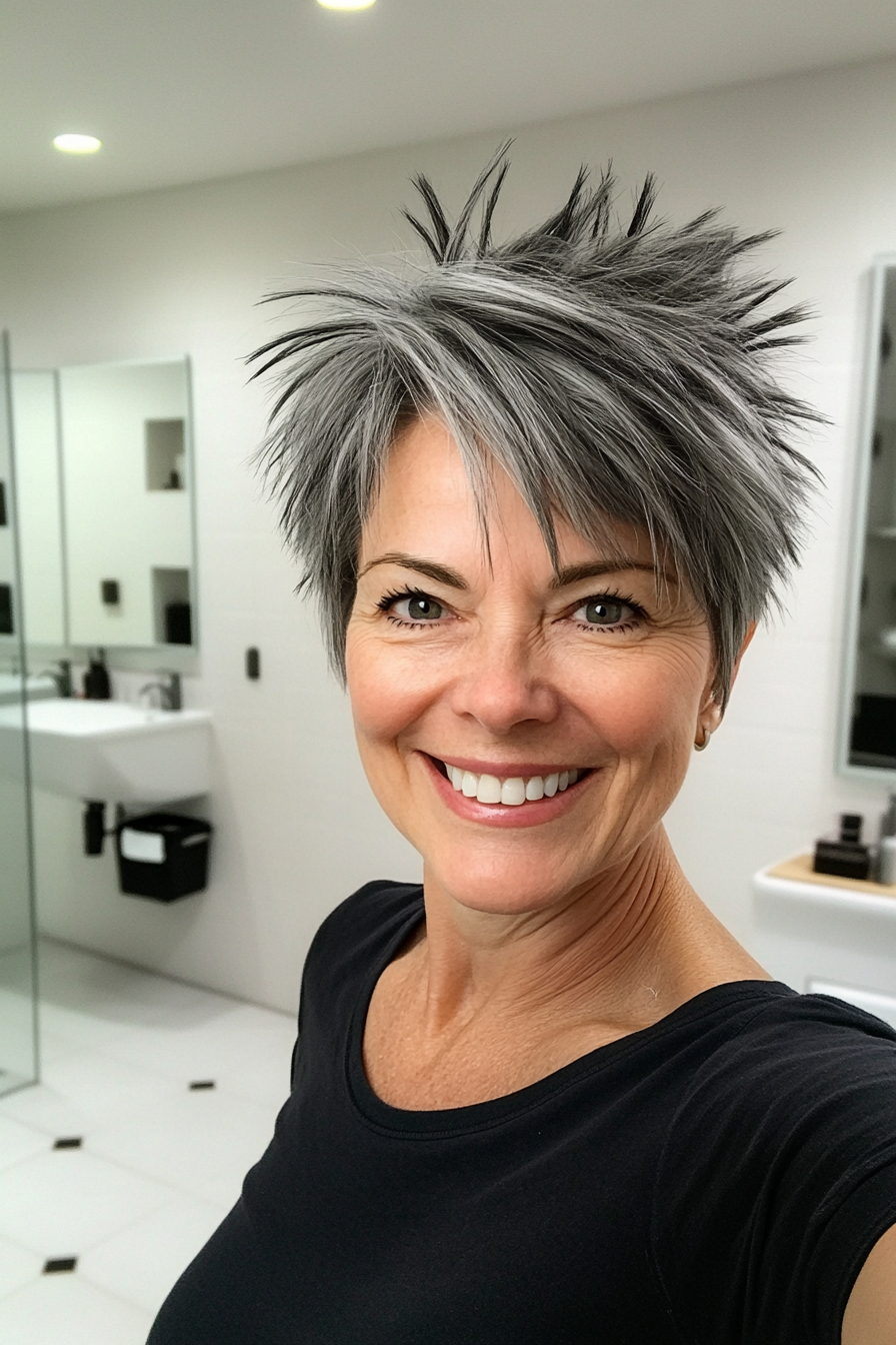 5. Layered Charcoal Gray Spike Cut (Spiky Short Haircuts For Women Over 60) - Spiky Short Haircuts For Women Over 60